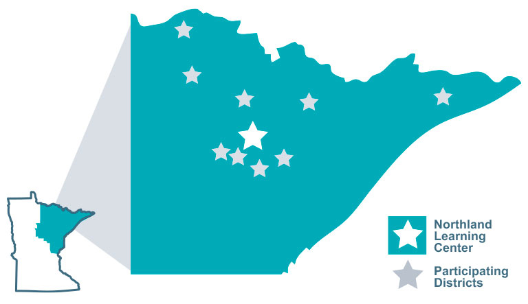 Map of the nine Minnesota districts using Proliftic at the Northland Learning Center